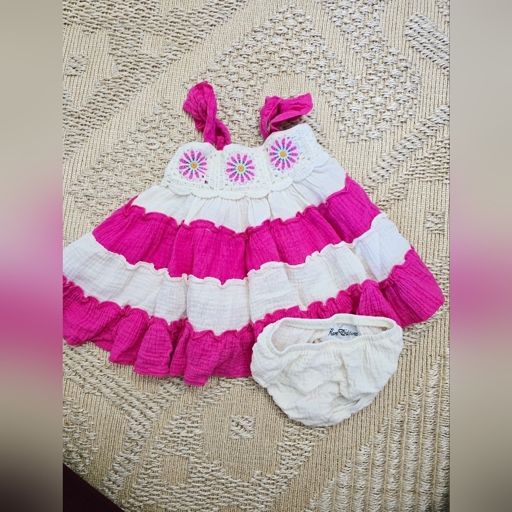 Rare Editions Pink and Cream Kids Casual Dress - Picture 11 of 11